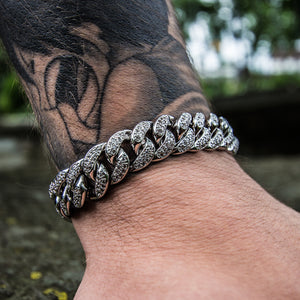 12mm Iced Out Cuban Link Armband Weißgold