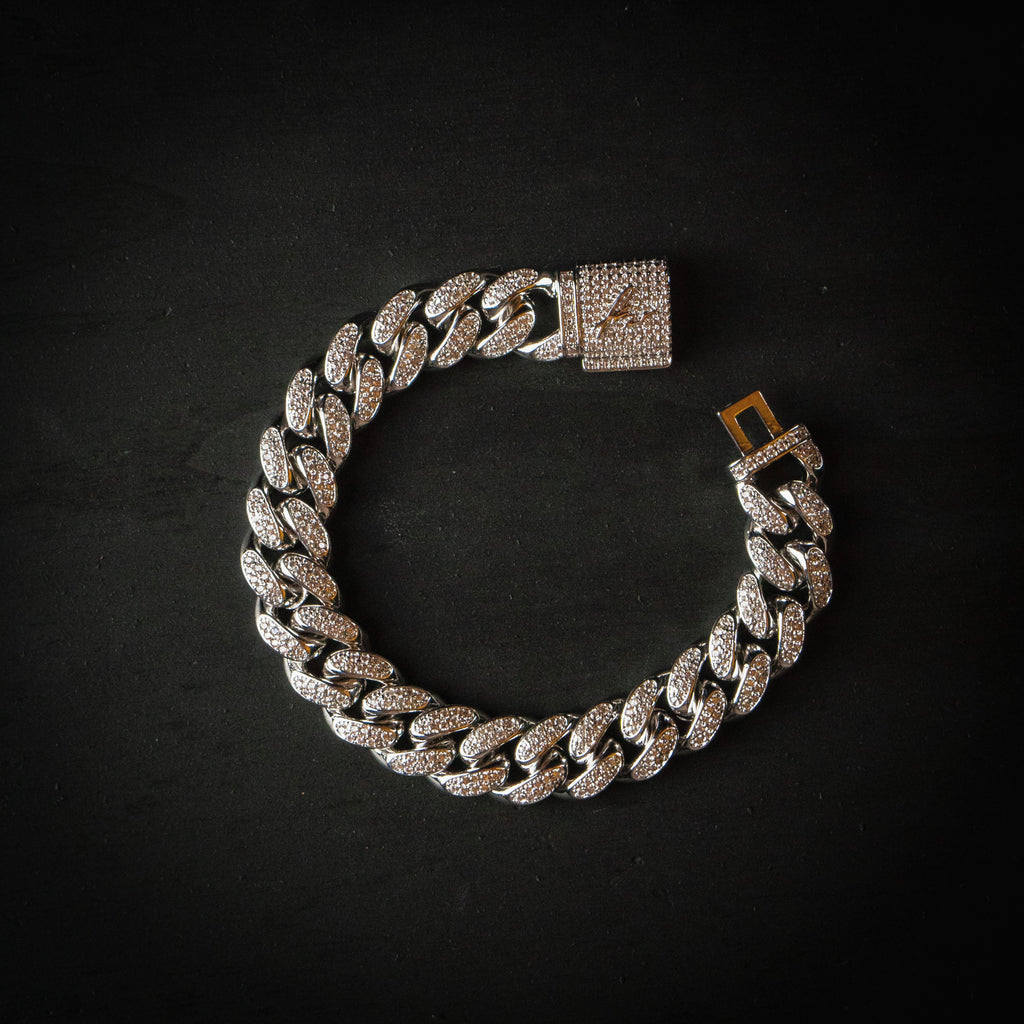 Iced Out Cuban Link Armband (12mm) Weißgold